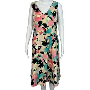 Evan Picone Black Label Multicolor Floral A Line Sleeveless Stretch Dress Sz 12